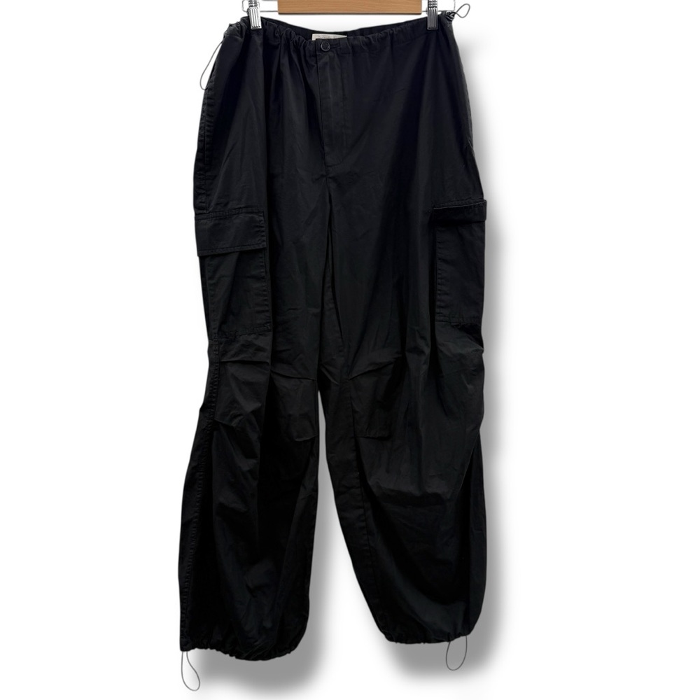Favorite Daughter Black High Rise Cropped Wide Leg Cargo Pants Sz L